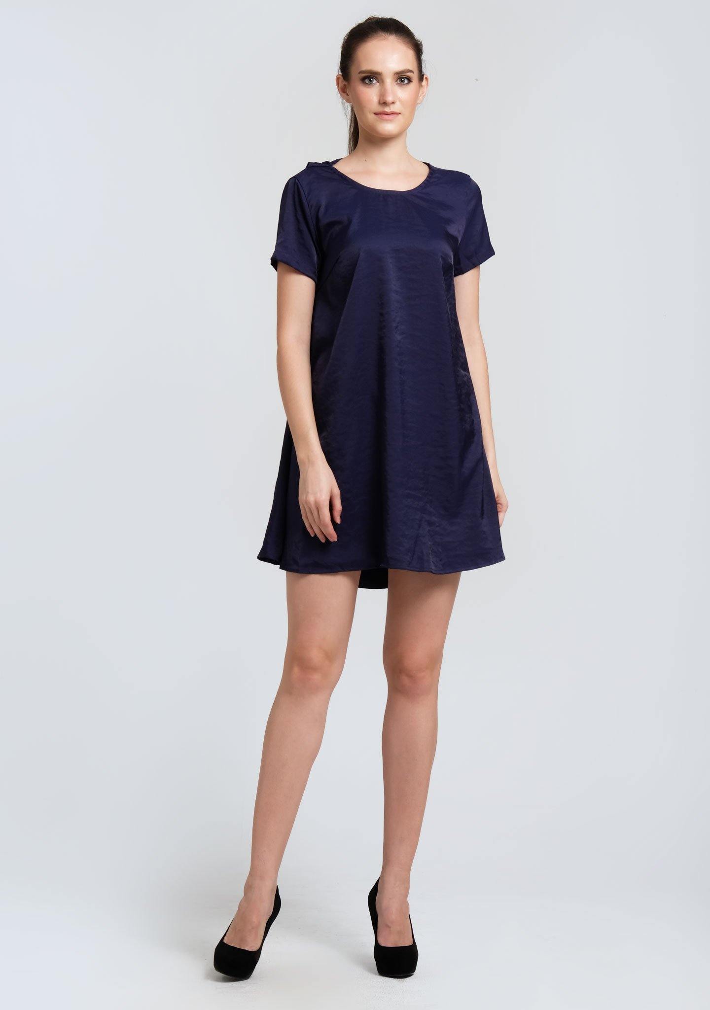 PASCALE COWL BACK SHORT DRESS - PRUSSIAN - SALIENT LABEL