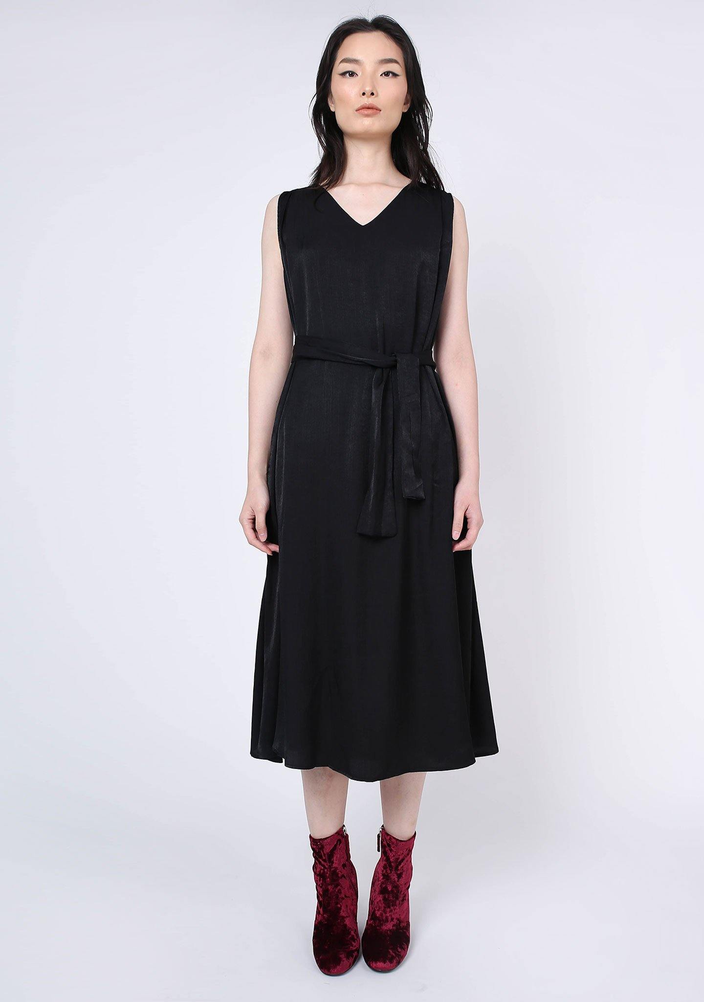 SAVANNA CUPRO FLARE DRESS - ANTHRACITE - SALIENT LABEL