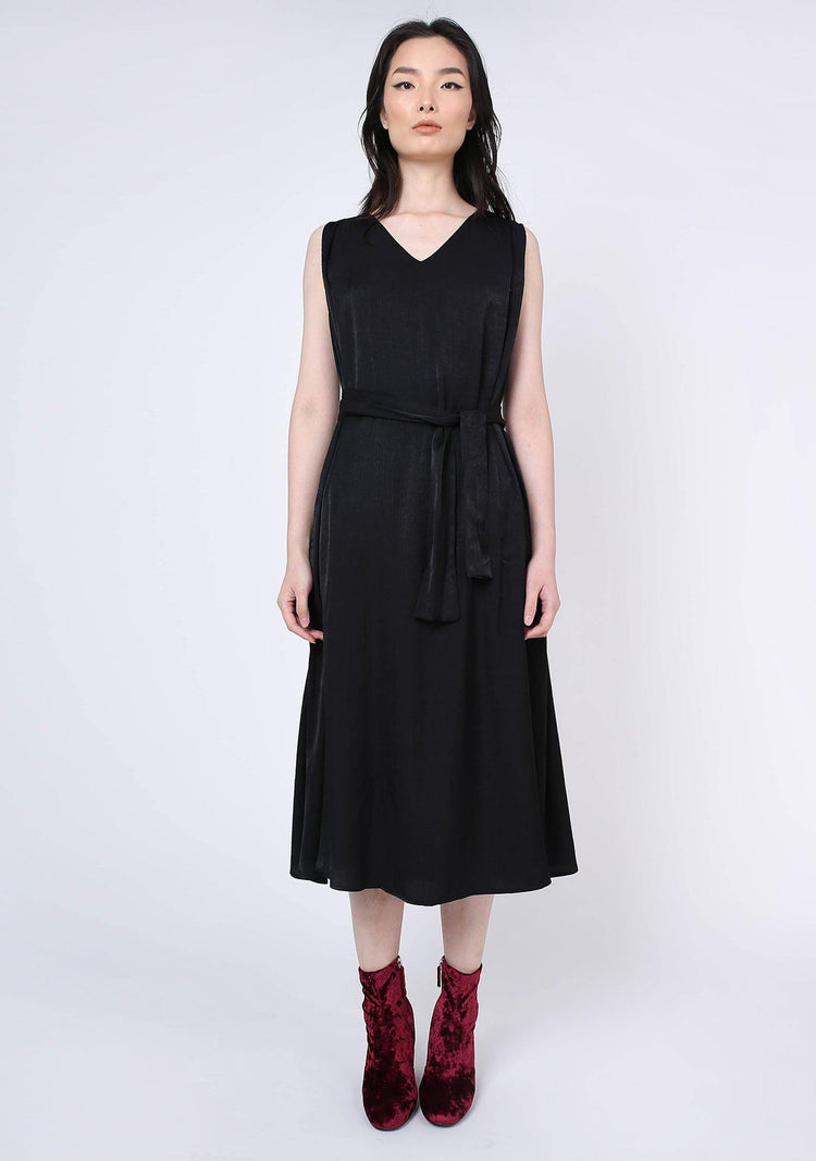 SAVANNA CUPRO FLARE DRESS - ANTHRACITE - SALIENT LABEL