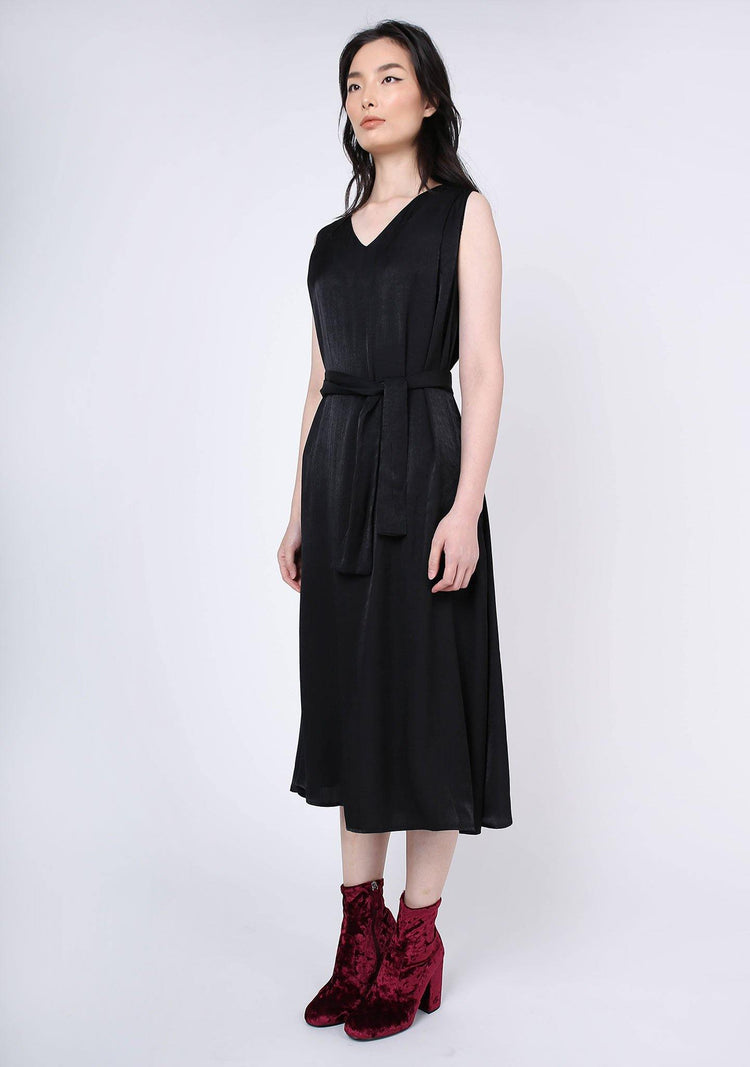 SAVANNA CUPRO FLARE DRESS - ANTHRACITE - SALIENT LABEL