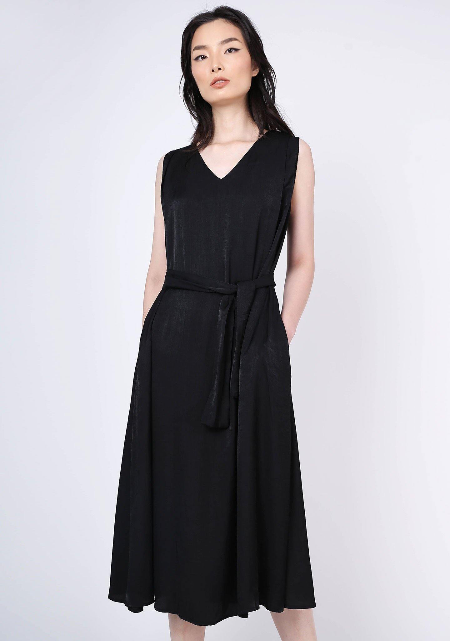 SAVANNA CUPRO FLARE DRESS - ANTHRACITE - SALIENT LABEL