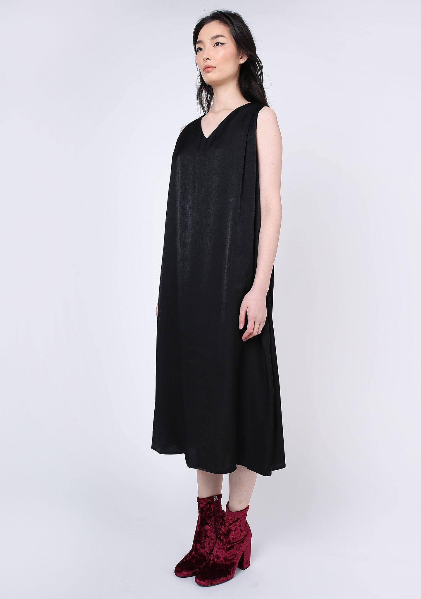 SAVANNA CUPRO FLARE DRESS - ANTHRACITE - SALIENT LABEL