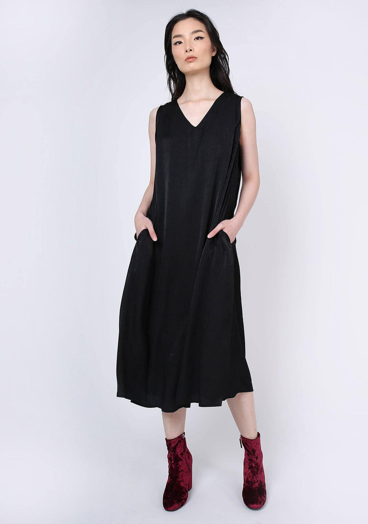 SAVANNA CUPRO FLARE DRESS - ANTHRACITE - SALIENT LABEL