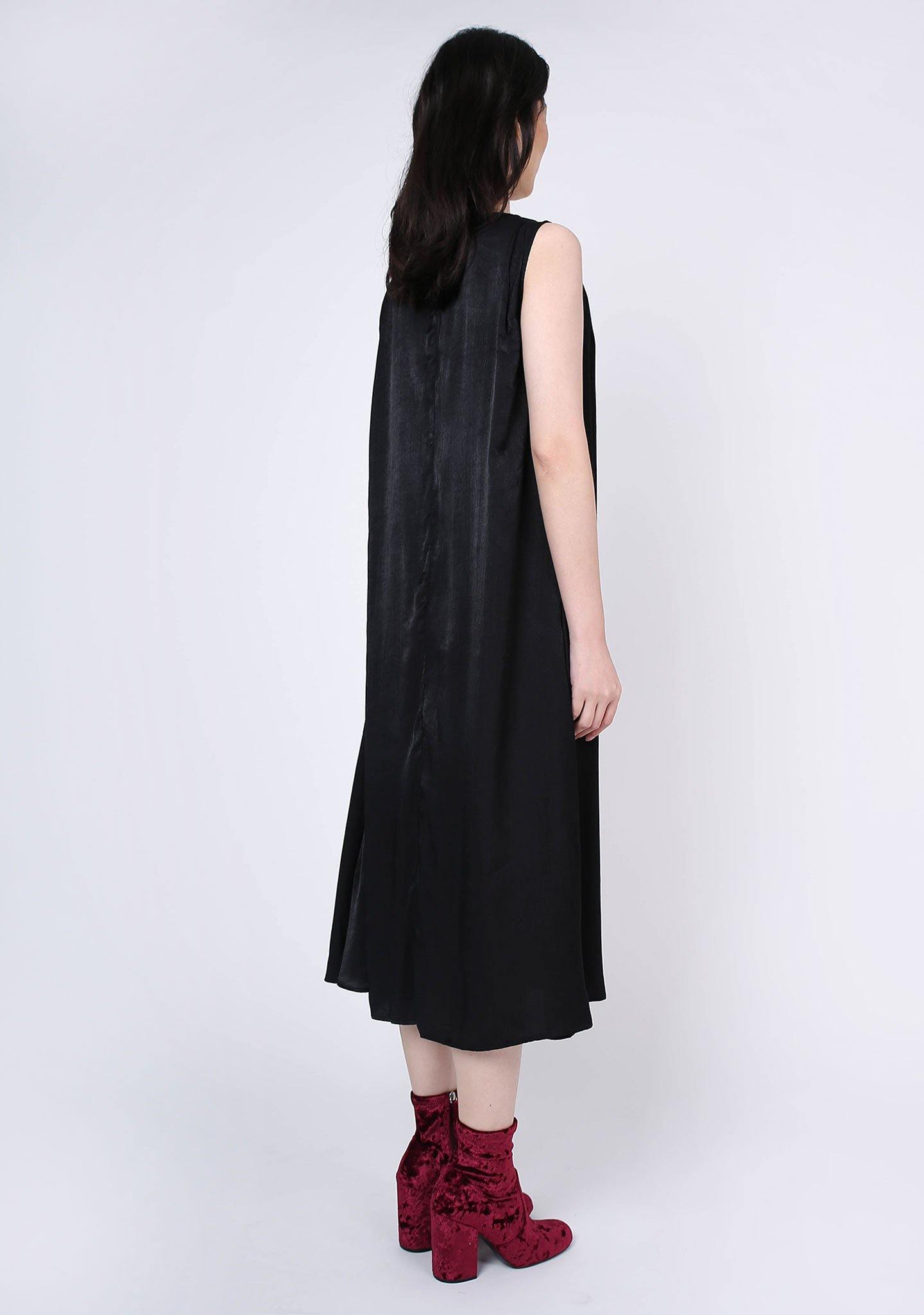 SAVANNA CUPRO FLARE DRESS - ANTHRACITE - SALIENT LABEL