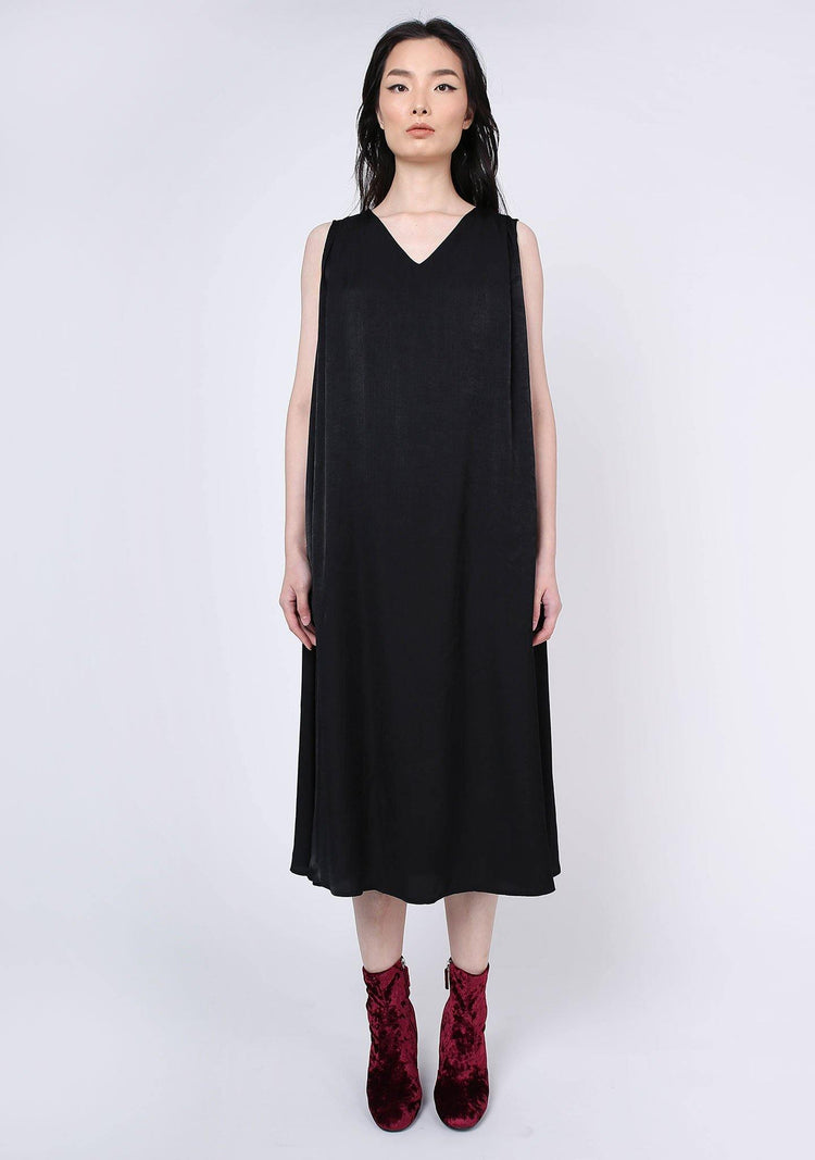 SAVANNA CUPRO FLARE DRESS - ANTHRACITE - SALIENT LABEL