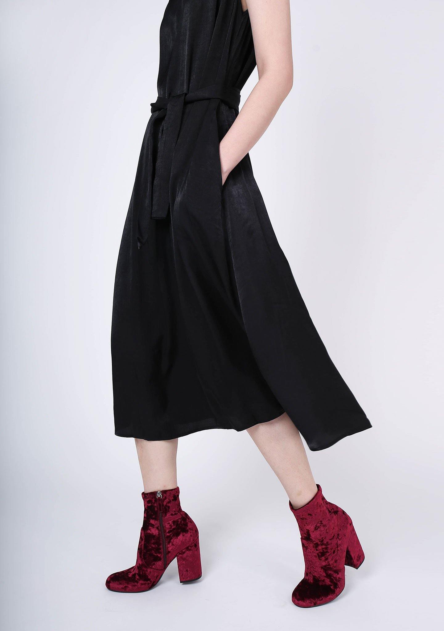 SAVANNA CUPRO FLARE DRESS - ANTHRACITE - SALIENT LABEL
