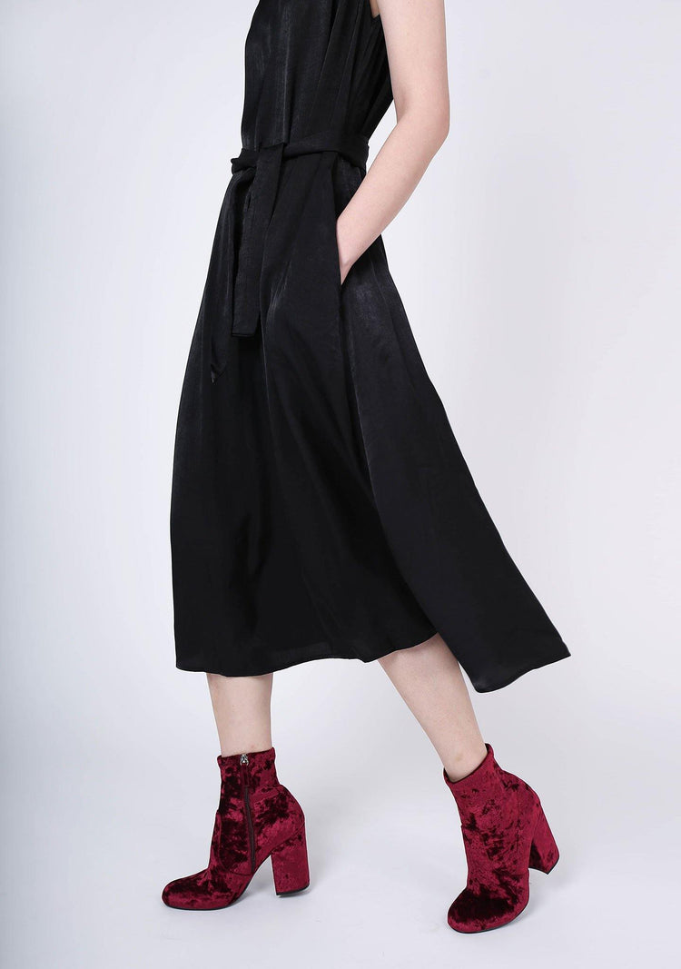 SAVANNA CUPRO FLARE DRESS - ANTHRACITE - SALIENT LABEL