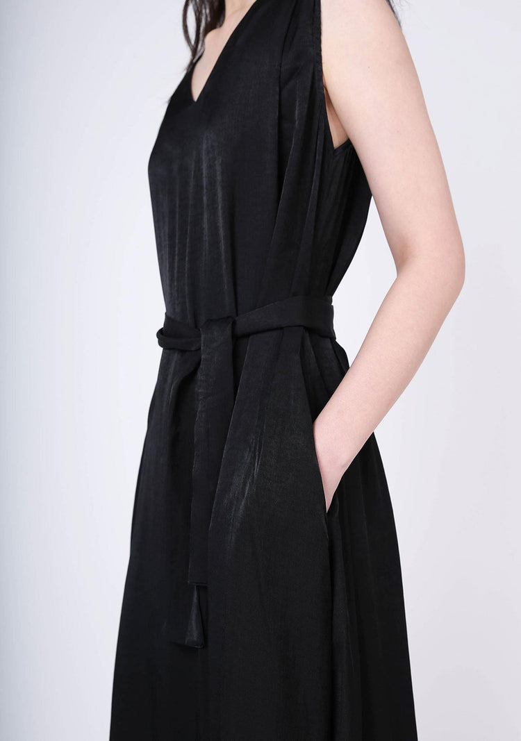 SAVANNA CUPRO FLARE DRESS - ANTHRACITE - SALIENT LABEL