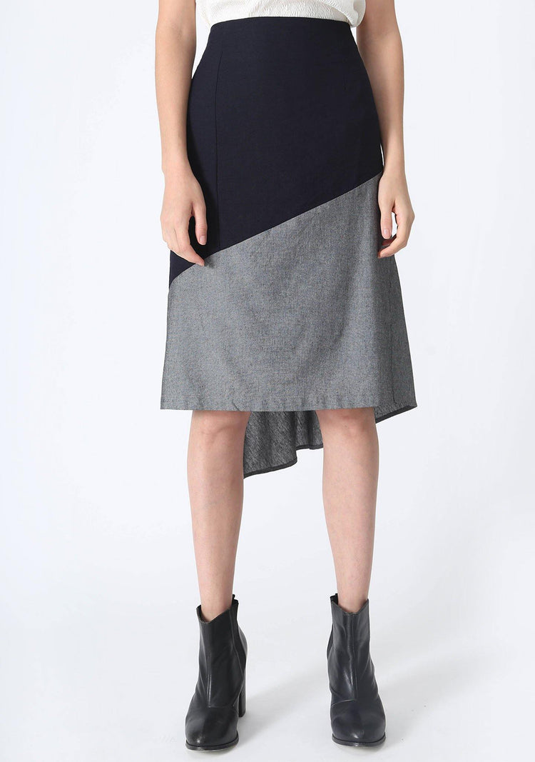 RAVELLO BACK DRAPED BUTTON DETAIL SKIRT IN GREY CLOUD - SALIENT LABEL