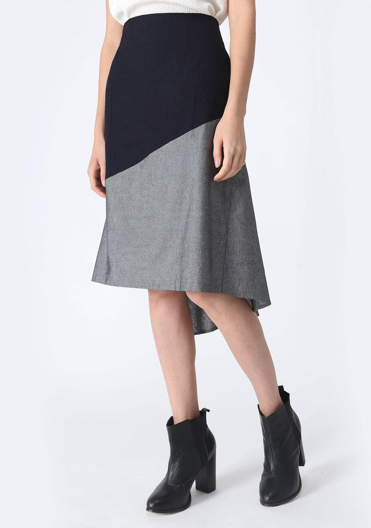 RAVELLO BACK DRAPED BUTTON DETAIL SKIRT IN GREY CLOUD - SALIENT LABEL