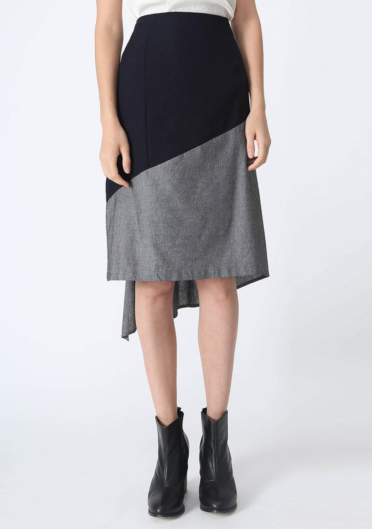 RAVELLO BACK DRAPED BUTTON DETAIL SKIRT IN GREY CLOUD - SALIENT LABEL