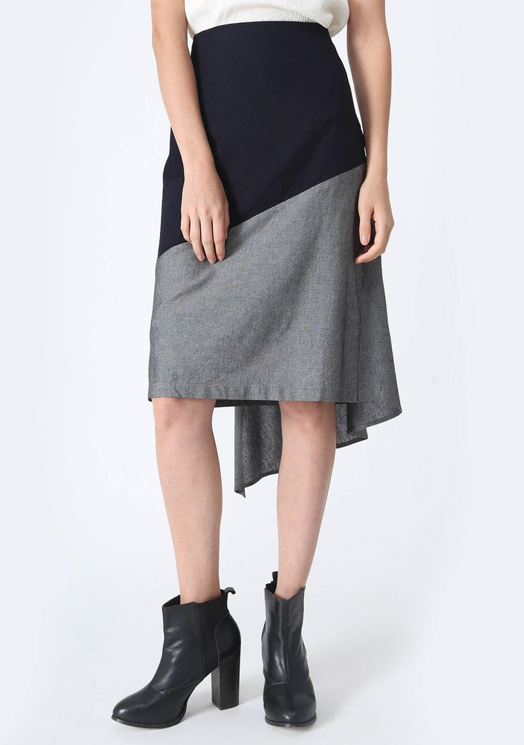 RAVELLO BACK DRAPED BUTTON DETAIL SKIRT IN GREY CLOUD - SALIENT LABEL
