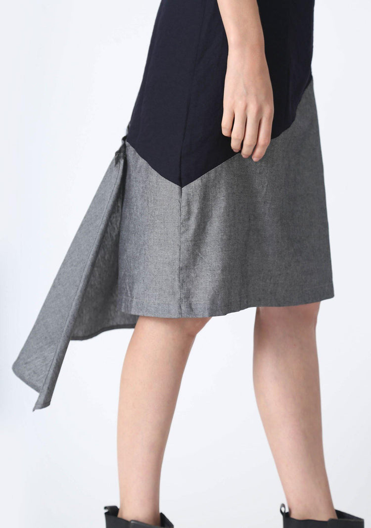 RAVELLO BACK DRAPED BUTTON DETAIL SKIRT IN GREY CLOUD - SALIENT LABEL