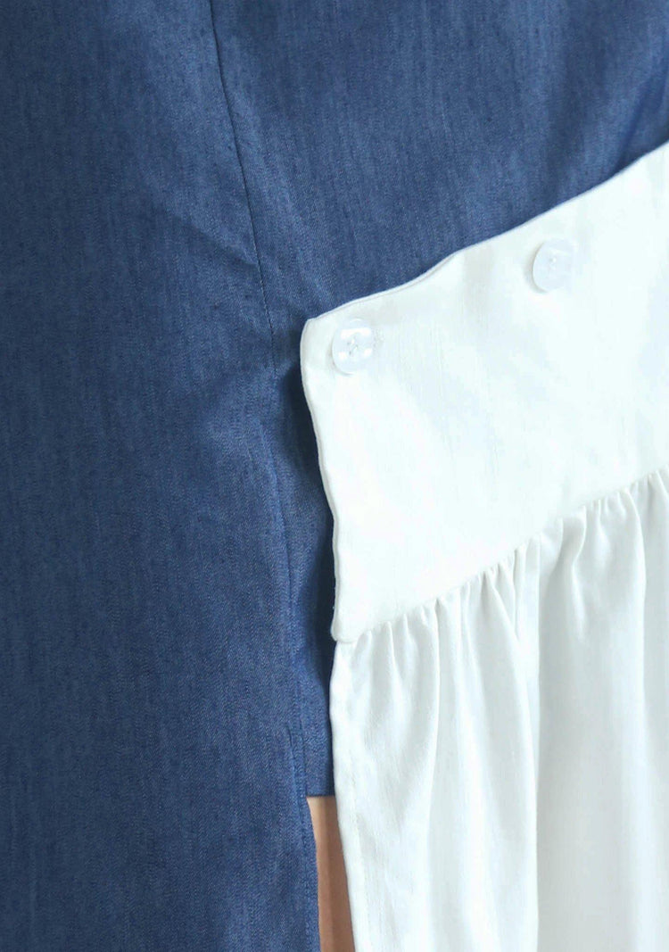 VENEXIA BUTTON DETAIL SKIRT - INDIGO BLUE - SALIENT LABEL