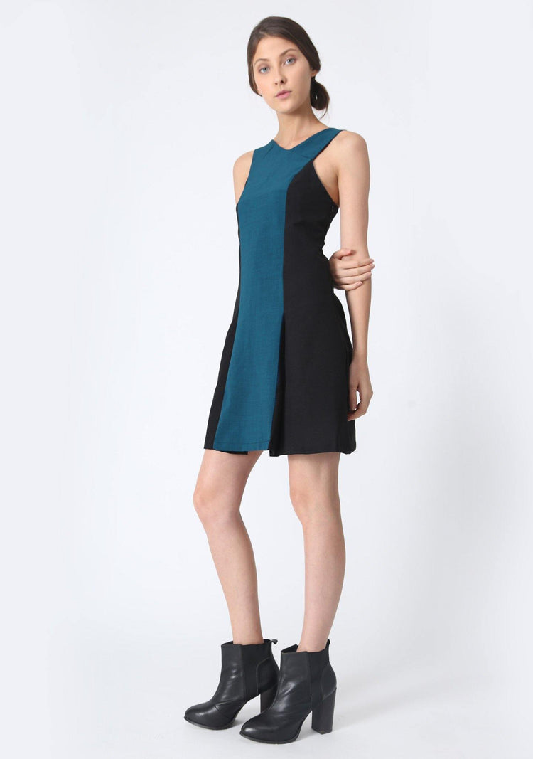 STILES ASYMMETRIC NECKLINE DRESS - PEACOCK - SALIENT LABEL
