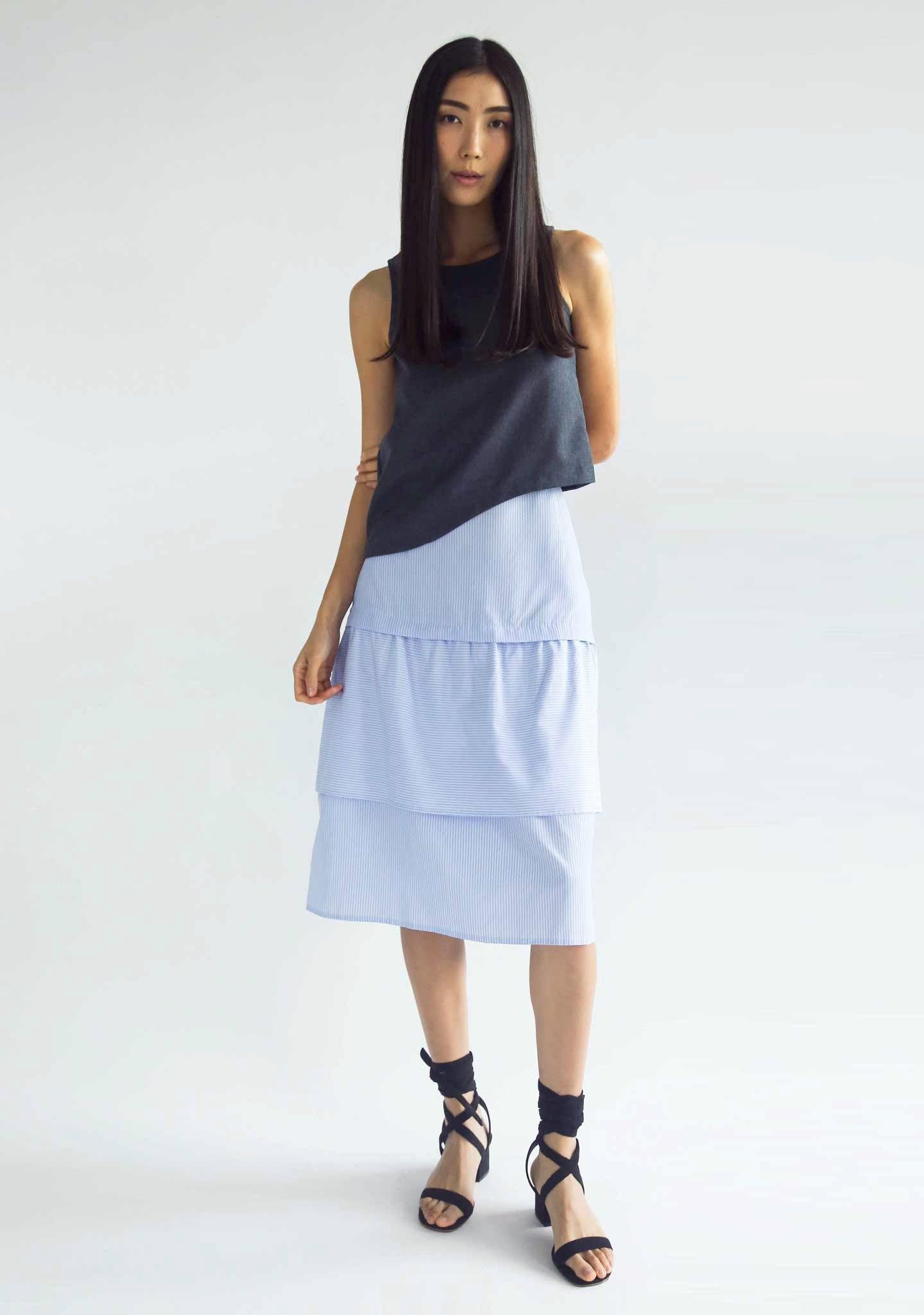 DENZEL TIERED SKIRT - STRIPE - SALIENT LABEL