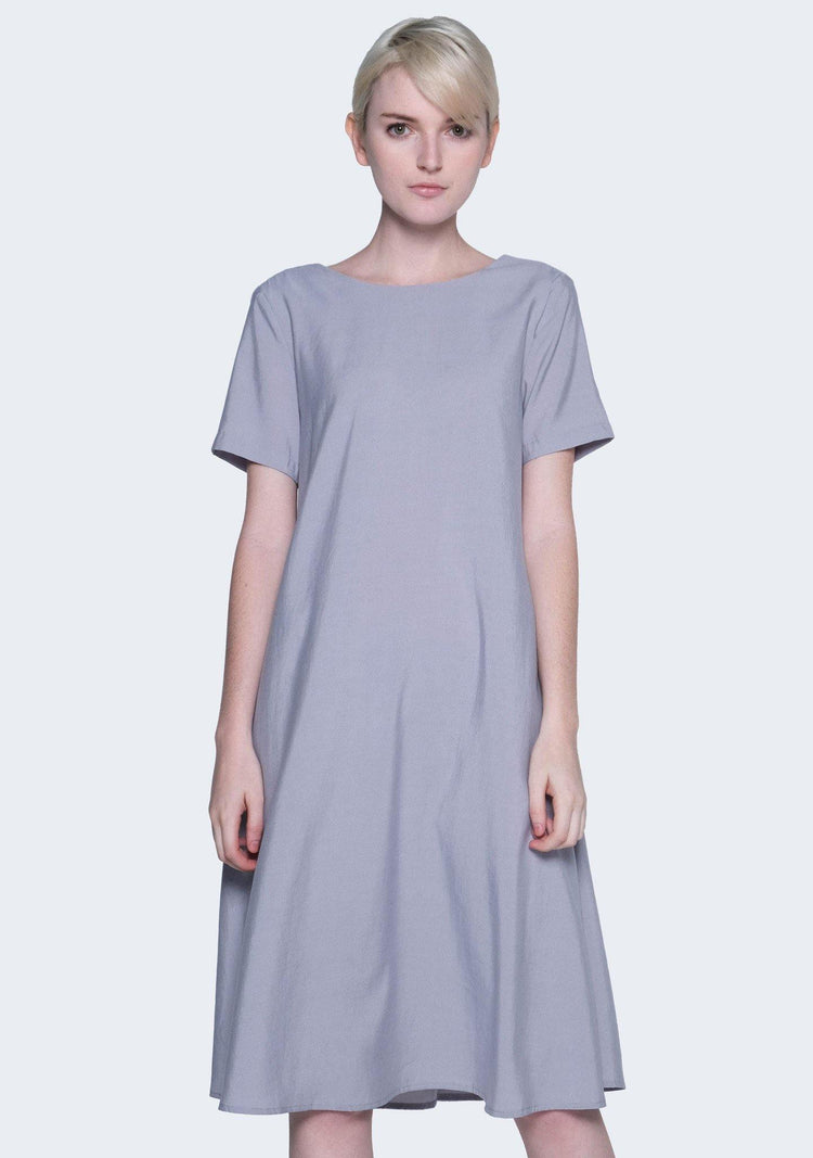 TARYN V-BACK SHORT SLEEVES MIDI DRESS - SHALE GREY - SALIENT LABEL