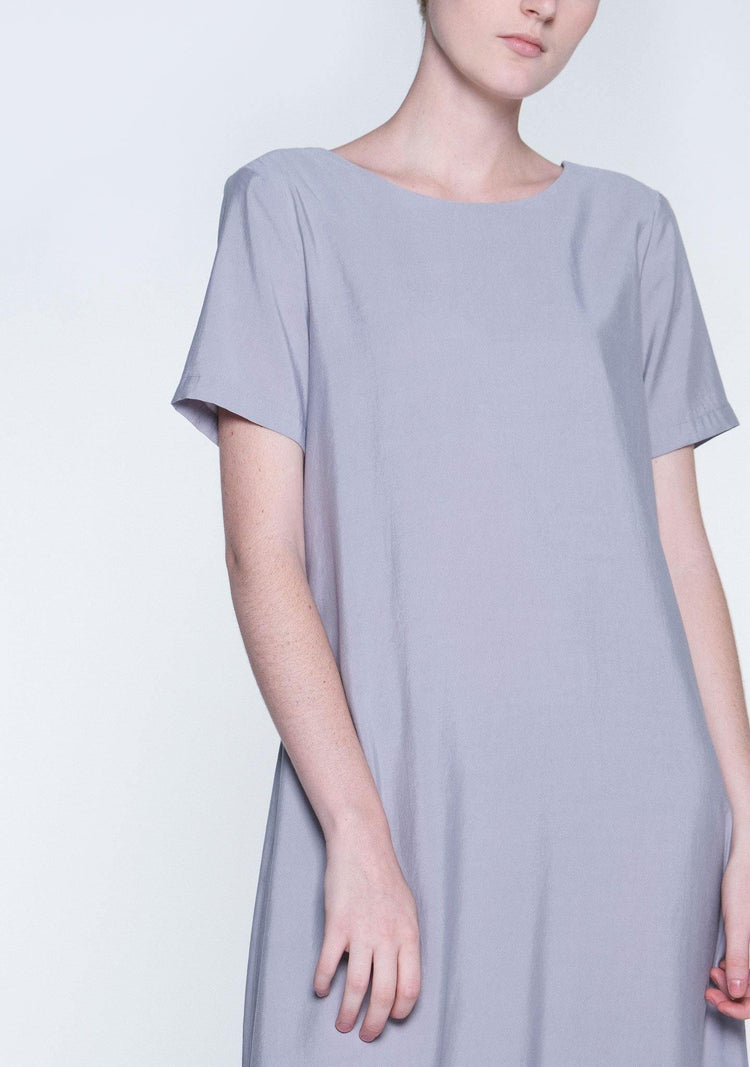 TARYN V-BACK SHORT SLEEVES MIDI DRESS - SHALE GREY - SALIENT LABEL