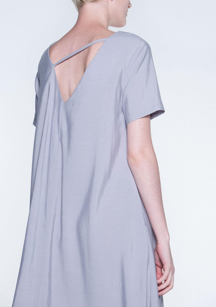 TARYN V-BACK SHORT SLEEVES MIDI DRESS - SHALE GREY - SALIENT LABEL