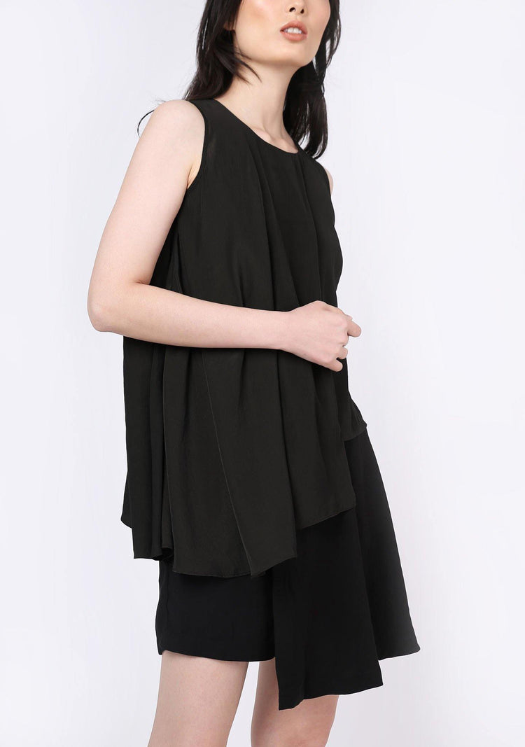 Raelyn Front Draped Panel Top - ANTHRACITE - SALIENT LABEL