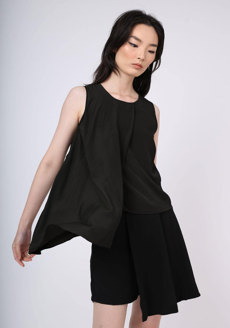 Raelyn Front Draped Panel Top - ANTHRACITE - SALIENT LABEL
