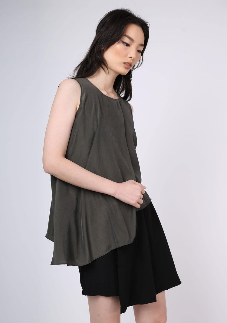 Raelyn Front Draped Panel Top - Dark Olivine - SALIENT LABEL