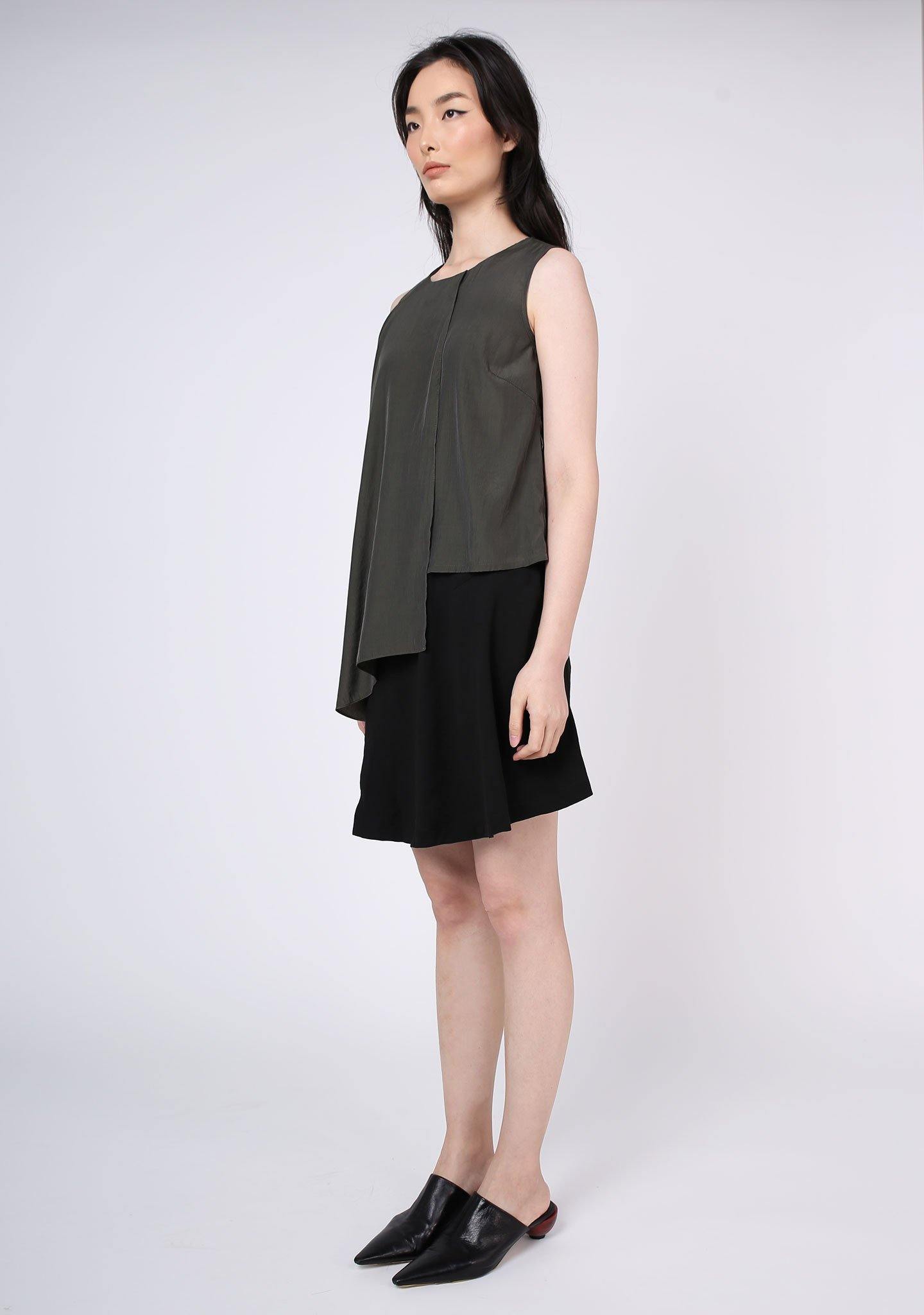 Raelyn Front Draped Panel Top - Dark Olivine - SALIENT LABEL