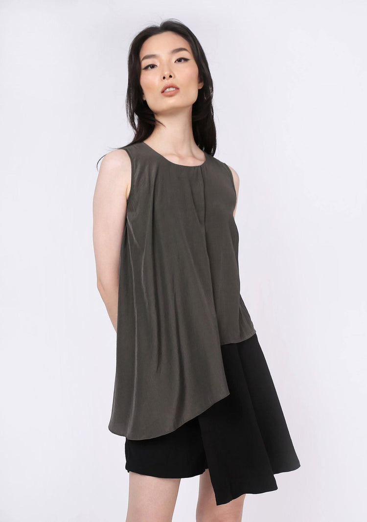 Raelyn Front Draped Panel Top - Dark Olivine - SALIENT LABEL