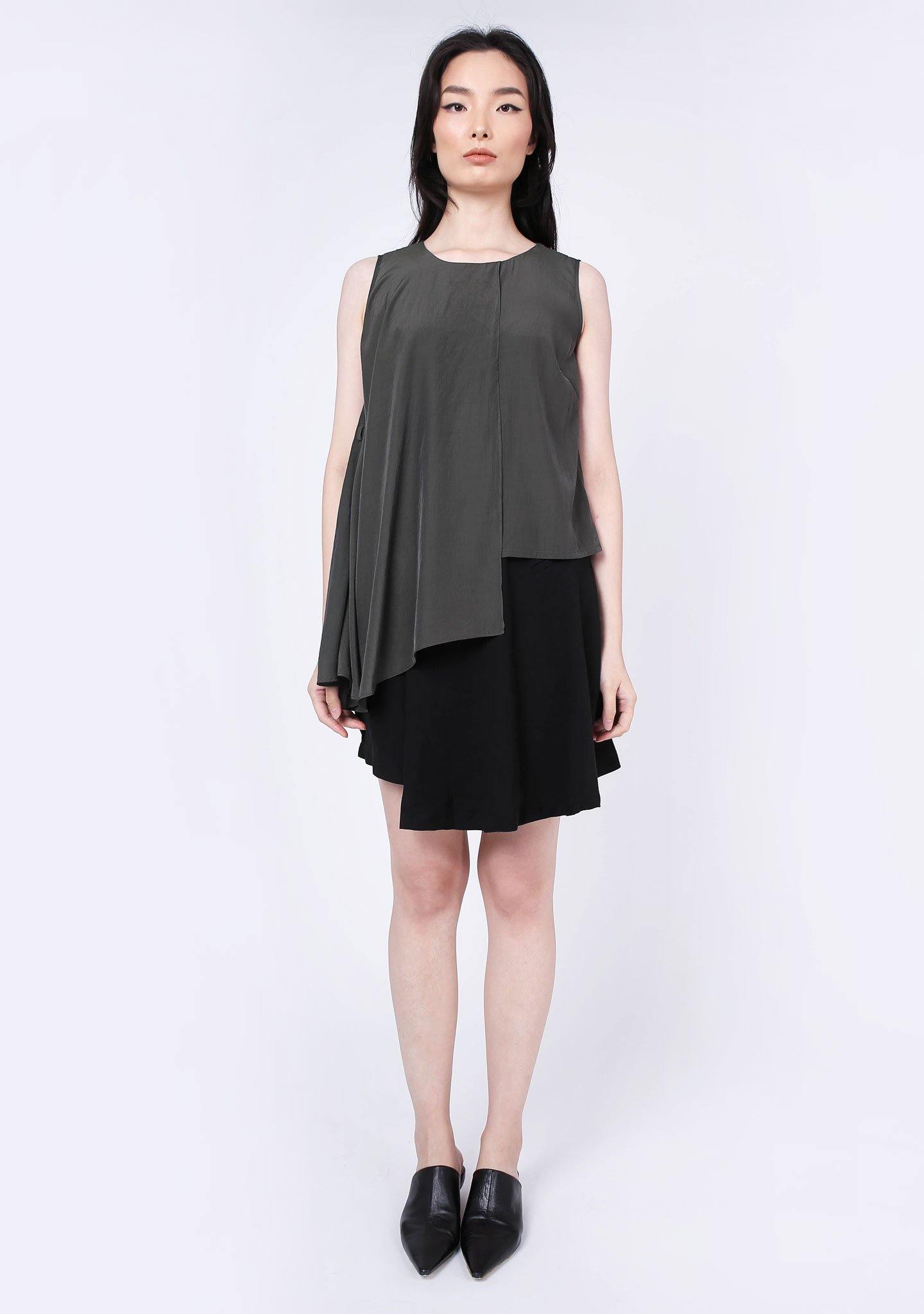 Raelyn Front Draped Panel Top - Dark Olivine - SALIENT LABEL
