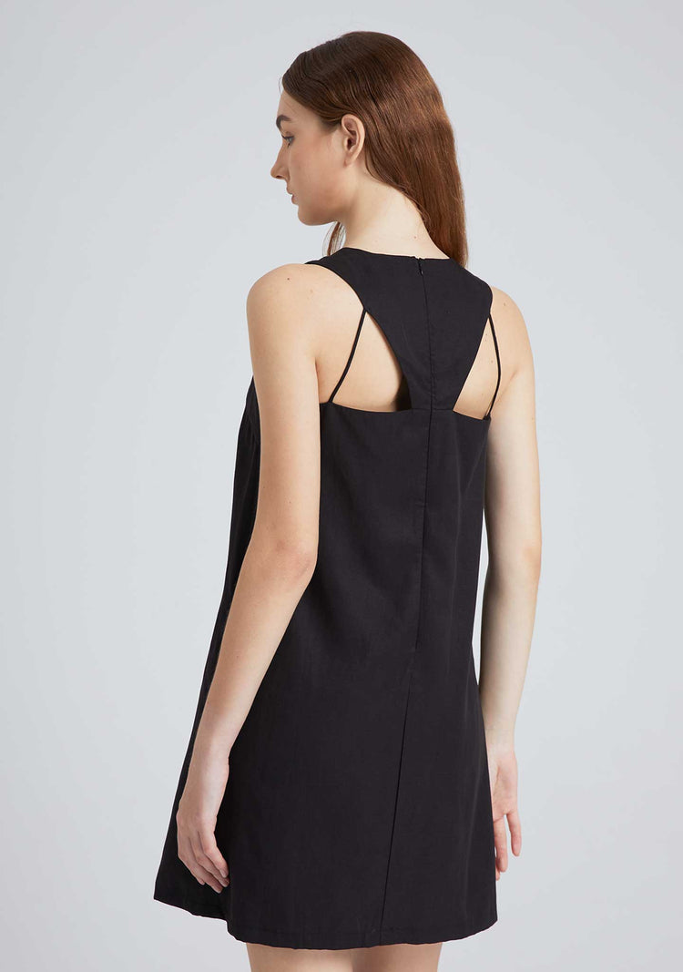 Odette Tencel™ Cut-out Back Shift Dress in Black