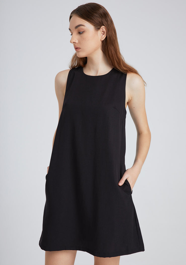 Odette Tencel™ Cut-out Back Shift Dress in Black