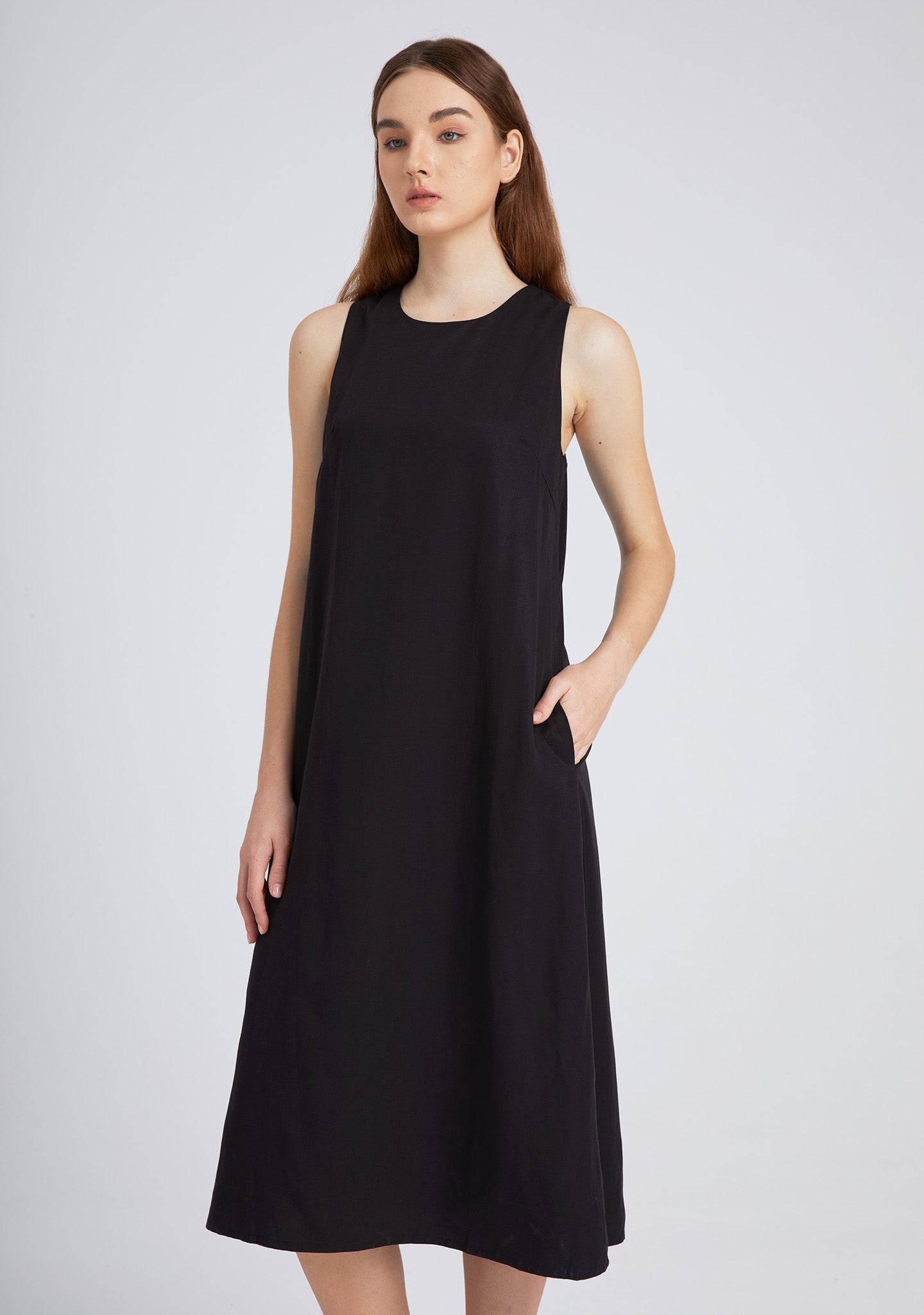 Odette Tencel™ Midi Dress in Black – SALIENT LABEL