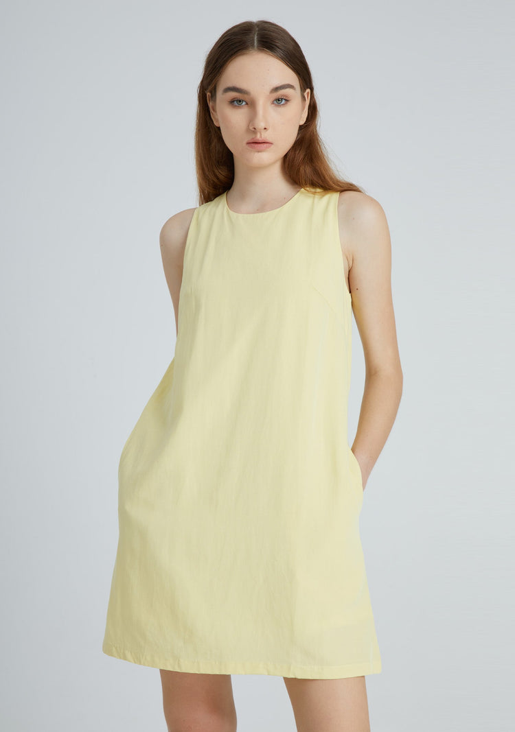 Odette Tencel™ Cut-out Back Short Dress in Lemon
