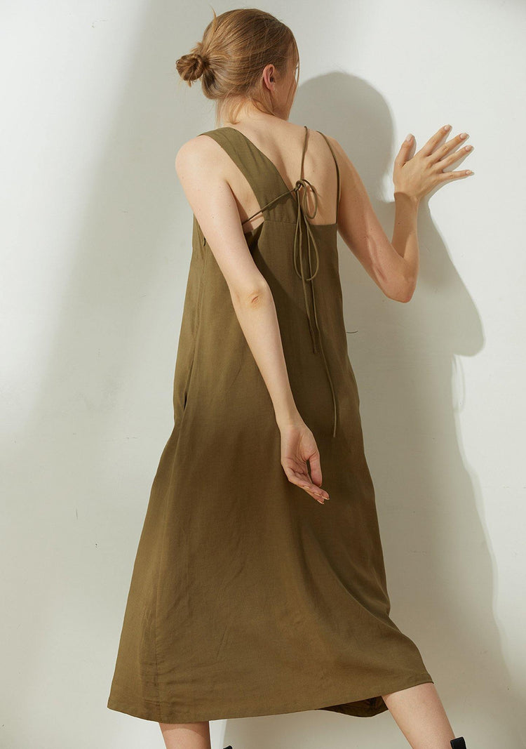 Asteria Tie-back Midi Dress in Moss - SALIENT LABEL