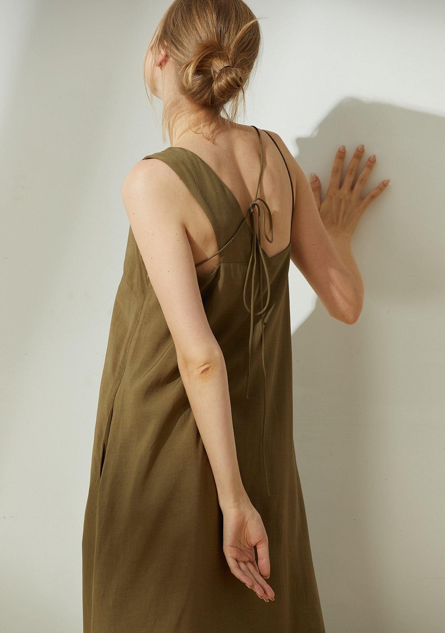 Asteria Tie-back Midi Dress in Moss - SALIENT LABEL