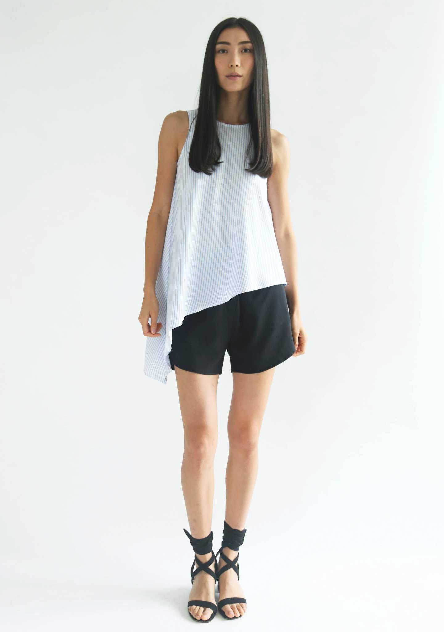 ASYMMETRIC SLEEVELESS TOP - STRIPE - SALIENT LABEL
