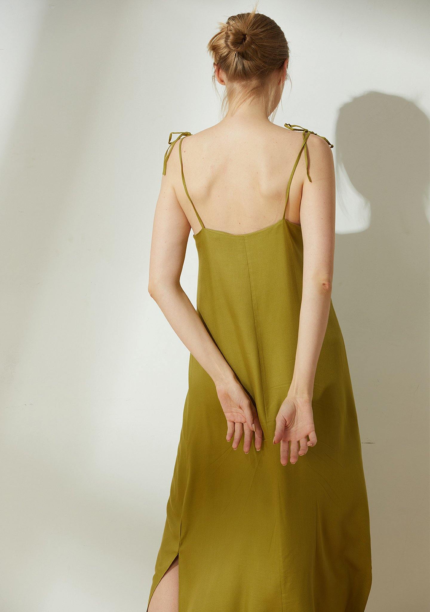 Bhumi Rayon Midi Dress - Olive - SALIENT LABEL