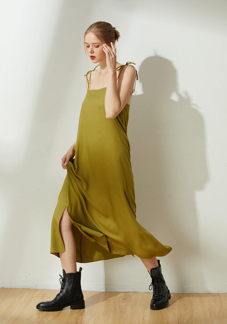 Bhumi Rayon Midi Dress - Olive - SALIENT LABEL