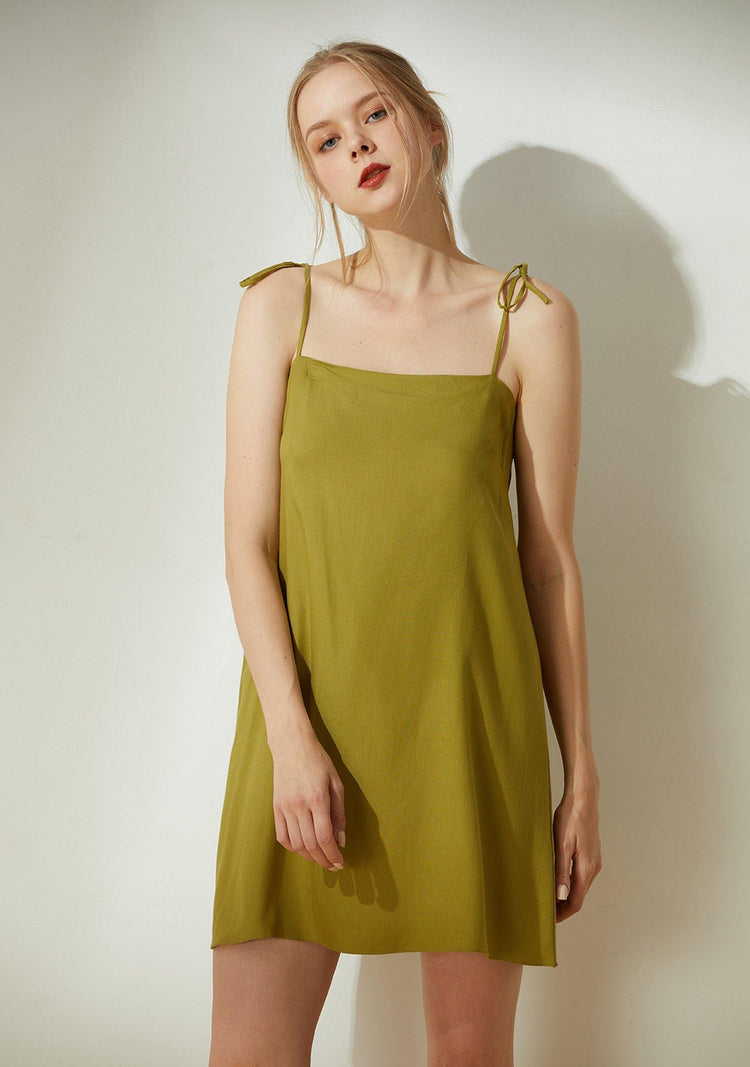 Bhumi Rayon Short Dress - Olive - SALIENT LABEL