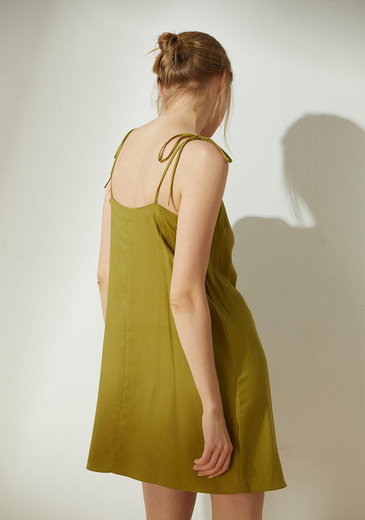 Bhumi Rayon Short Dress - Olive - SALIENT LABEL