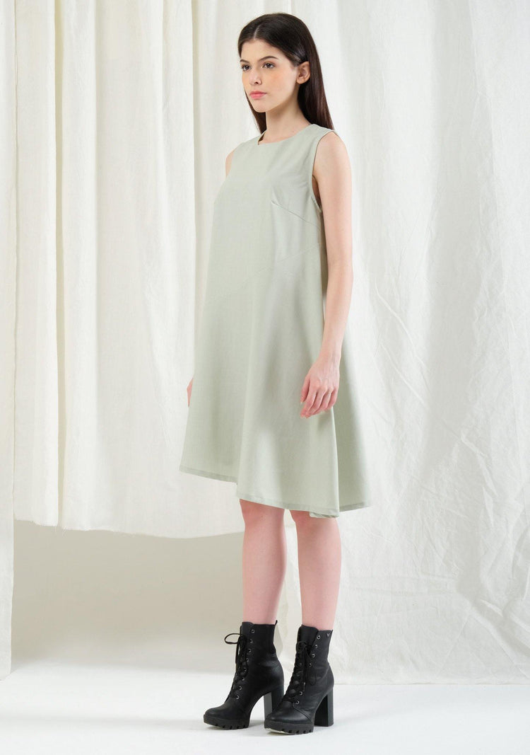 Carson Asymmetric Sleeveless Dress - Laurel - SALIENT LABEL