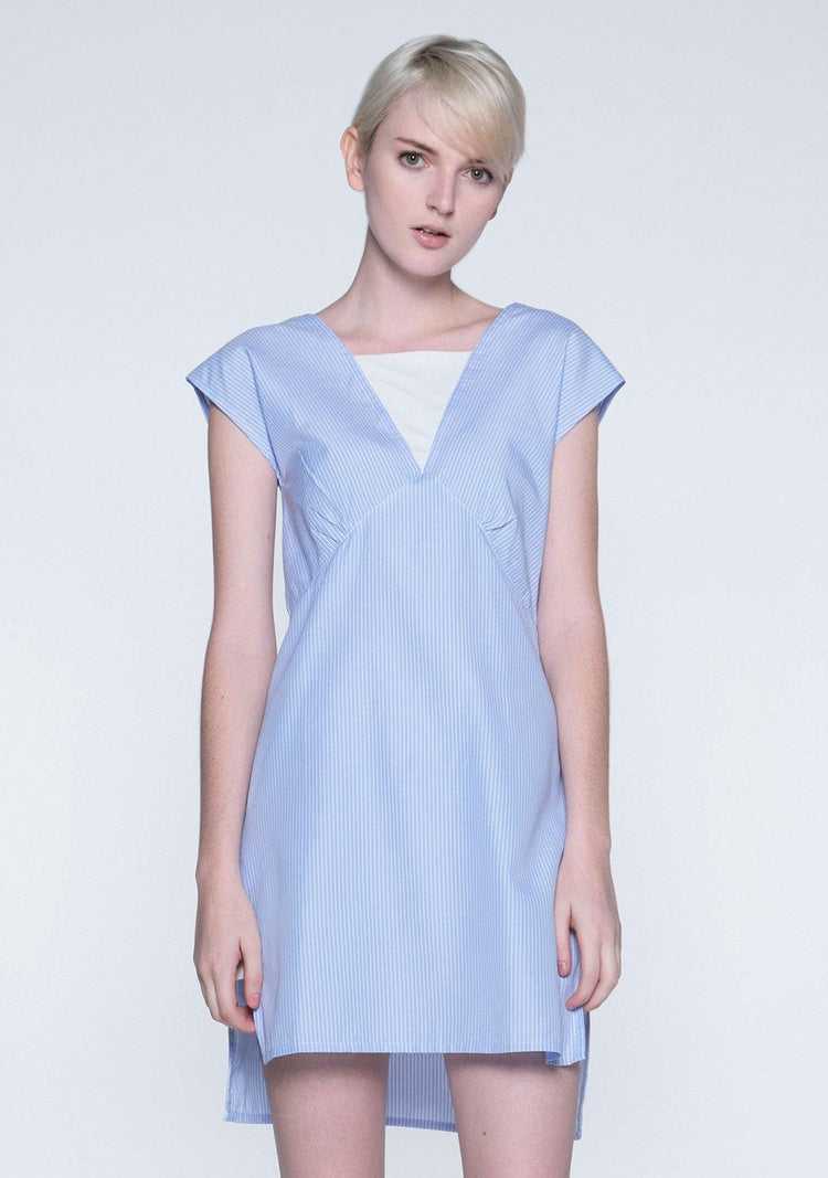 Elysian Contrast Panel Stripe Dress With Hi-lo hemline - SALIENT LABEL