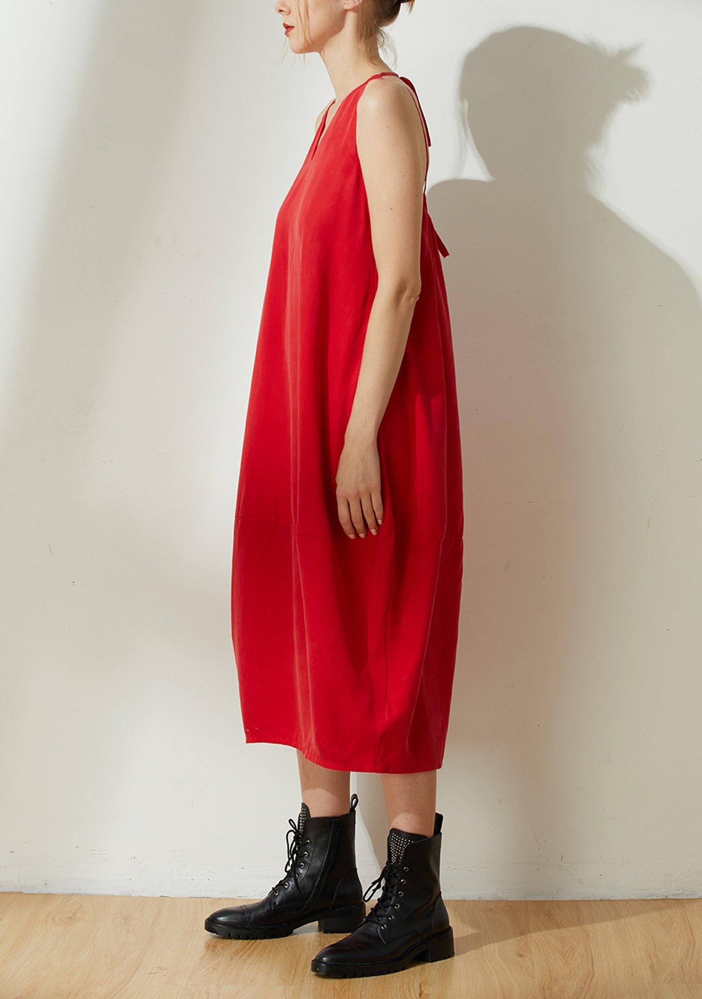Hekate V-neck Cupro Cocoon Dress - Bright Red - SALIENT LABEL
