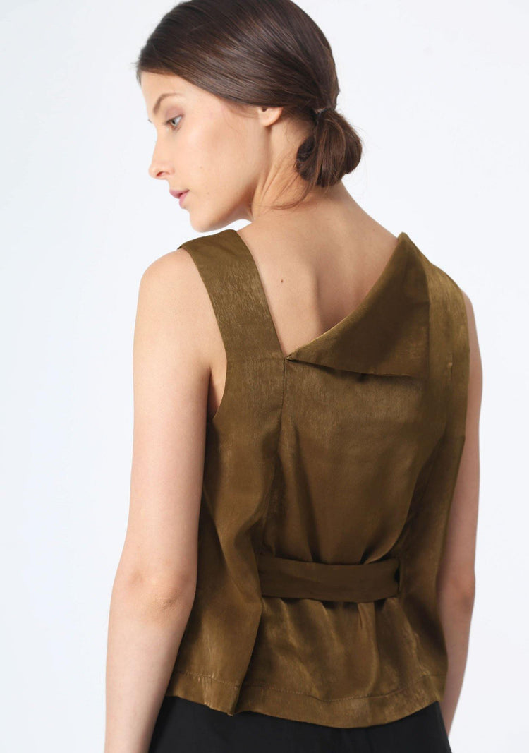 JEAN FOLD BACK TOP WITH SASH - OLIVE GREEN - SALIENT LABEL