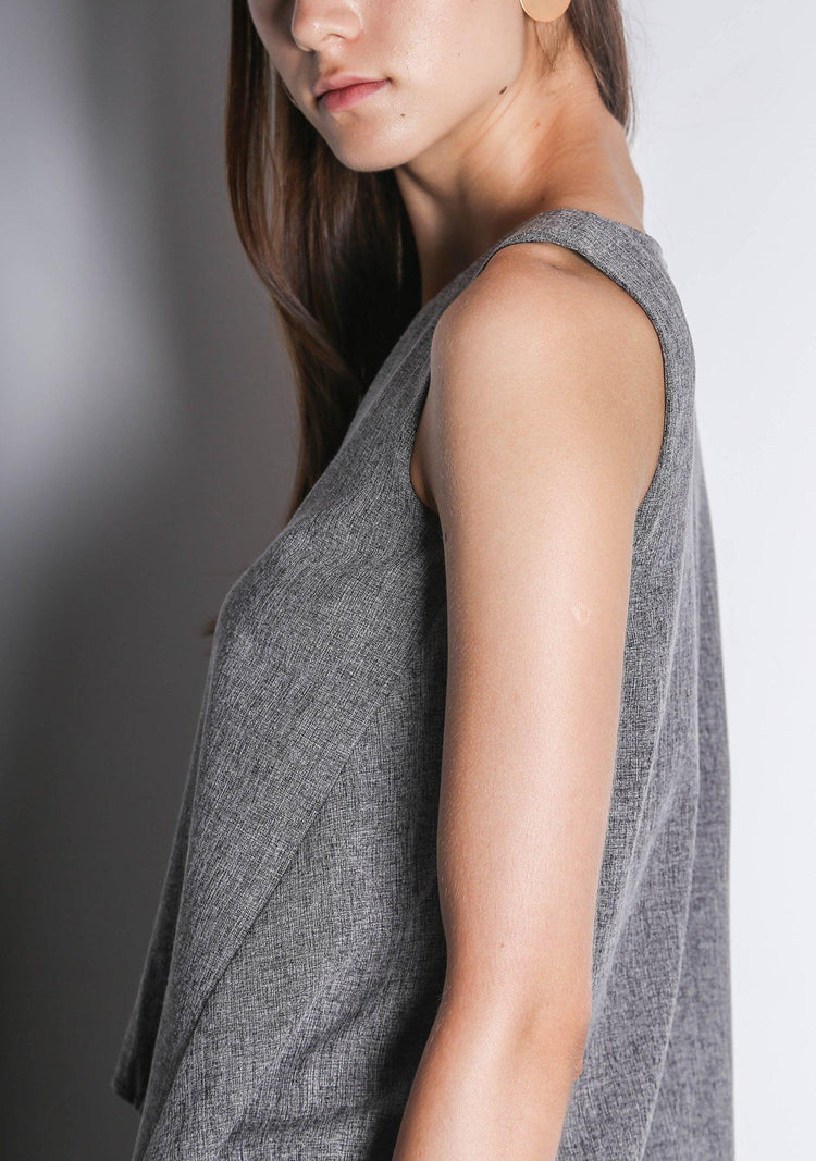 KETEL DIP BACK HEM TOP - GREY/BLACK - SALIENT LABEL