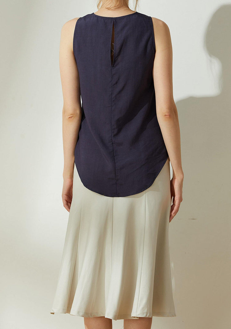 Malv Button-down Top with Slit Back in Navy - SALIENT LABEL