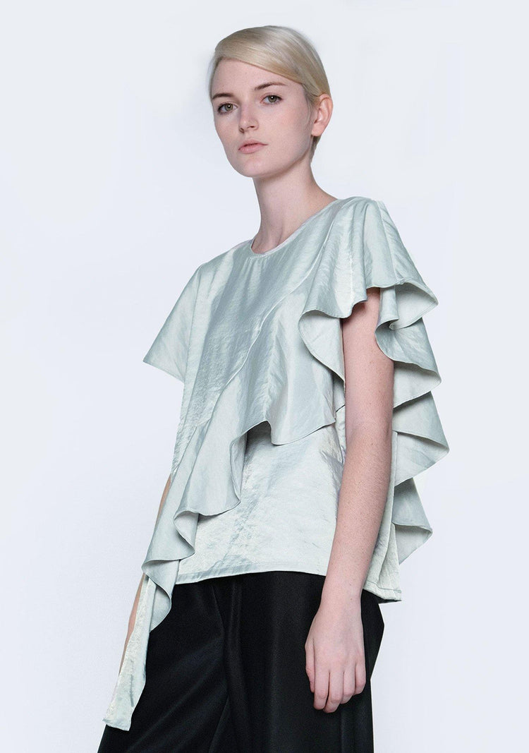 OPHELIA RUFFLE TOP - GREEN LILY - SALIENT LABEL