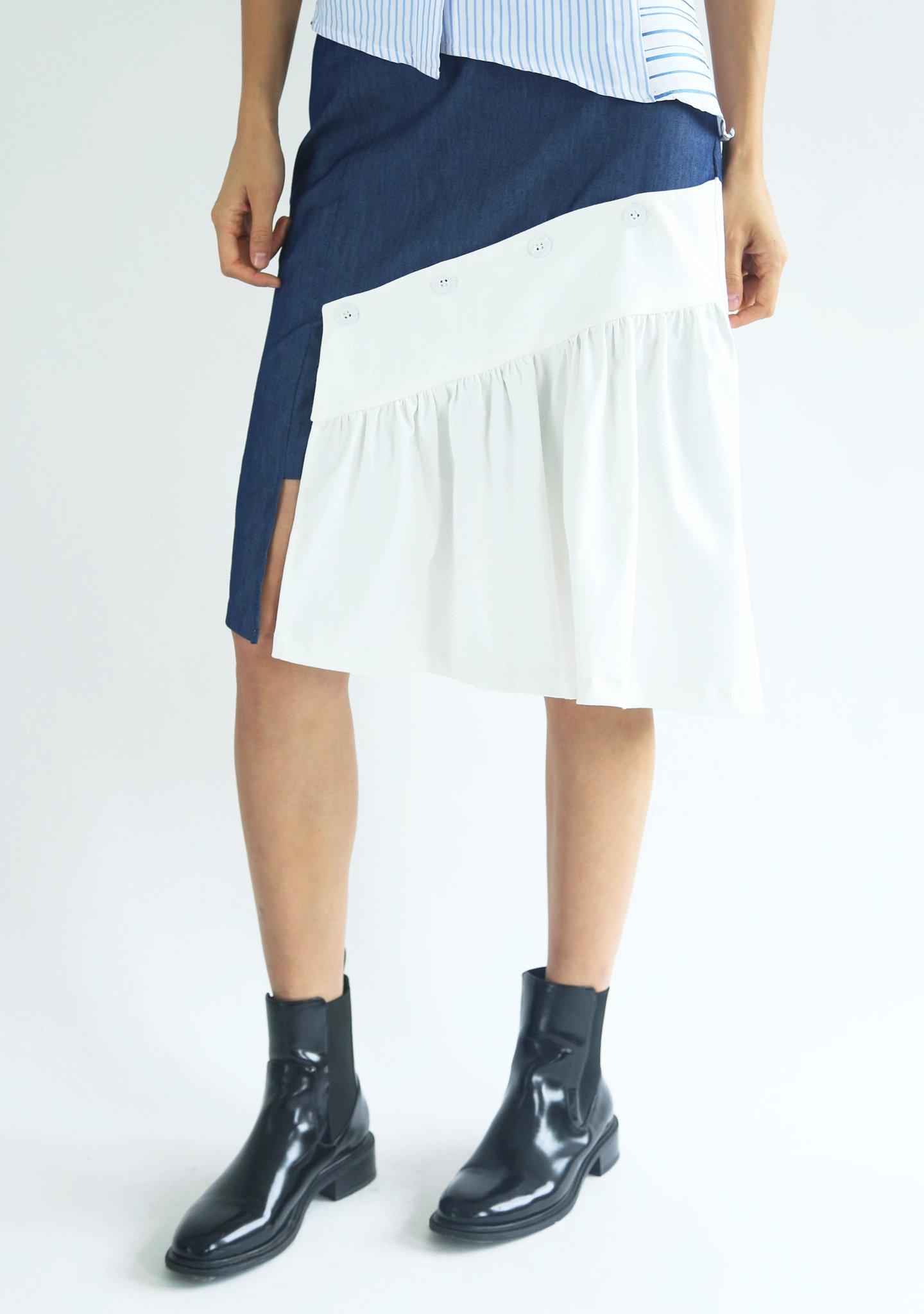 VENEXIA BUTTON DETAIL SKIRT - INDIGO BLUE - SALIENT LABEL