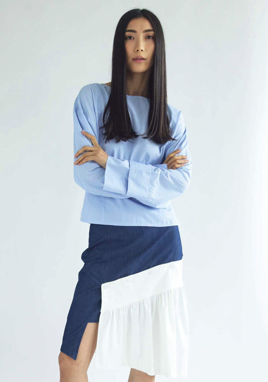 VENEXIA BUTTON DETAIL SKIRT - INDIGO BLUE - SALIENT LABEL